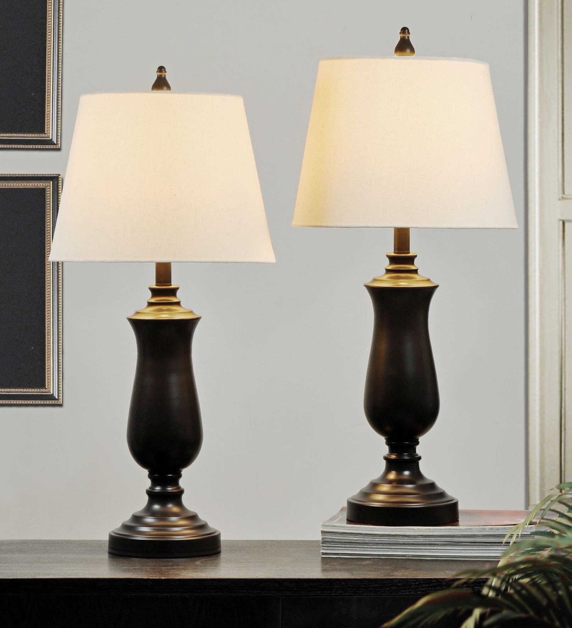 Dark Bronze and Gold Highlight Table Lamp Set of 2 60W54 Lamps Plus