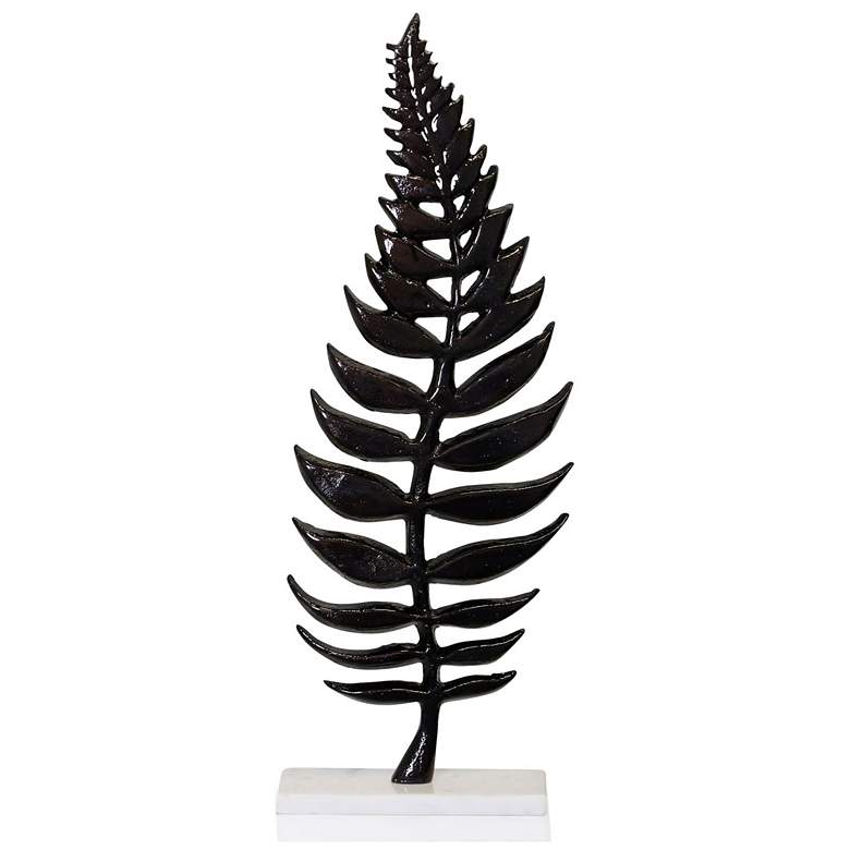 Image 1 Dark Bronze Standing Leaf - Large Metal Leaf On Top Of A White Marble Base