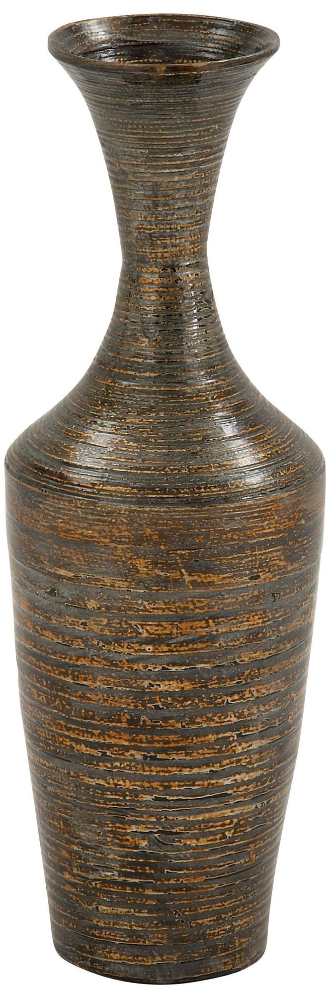 Image 2 Dark Brown Bamboo Wood Traditional Vase, 8" x 8" x 23"