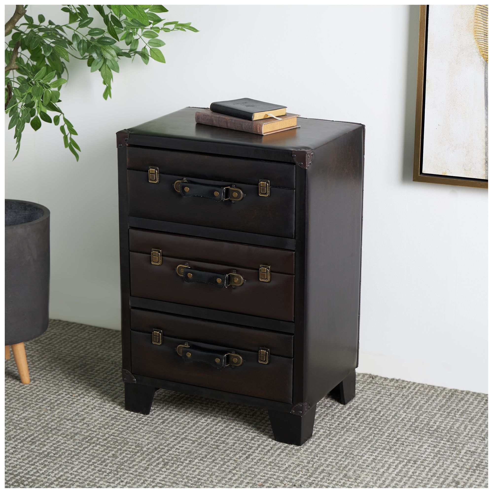 Image 4 Dark Brown Faux Leather Traditional Chest, 19" x 14" x 28" more views