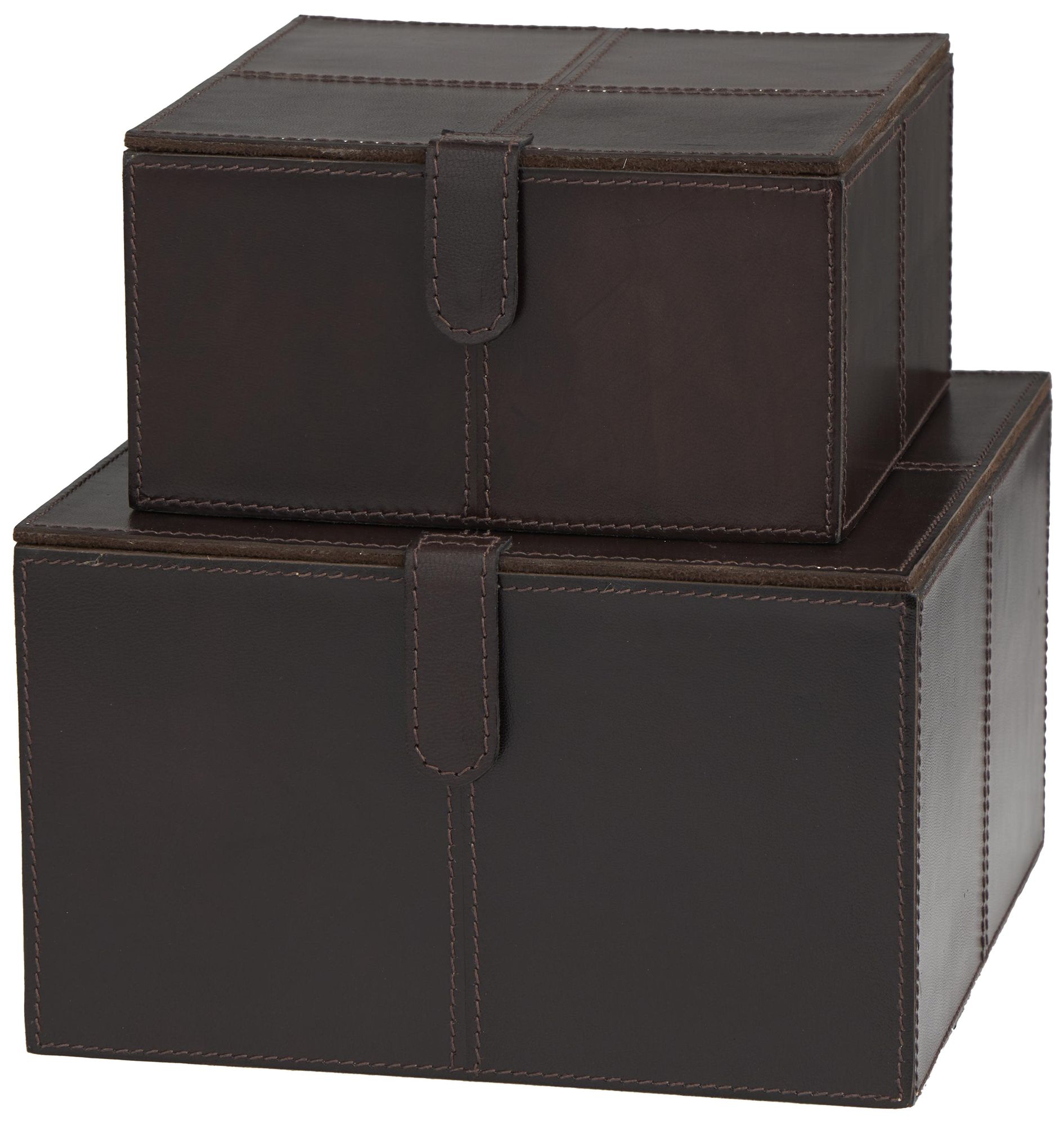 Dark Brown Leather Modern Box, S/2 10", 8"W