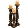 Dark Brown Mango Wood  Decorative Candle Holder, Set of 3 18", 15", 12"H