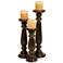 Dark Brown Mango Wood  Decorative Candle Holder, Set of 3 18", 15", 12"H