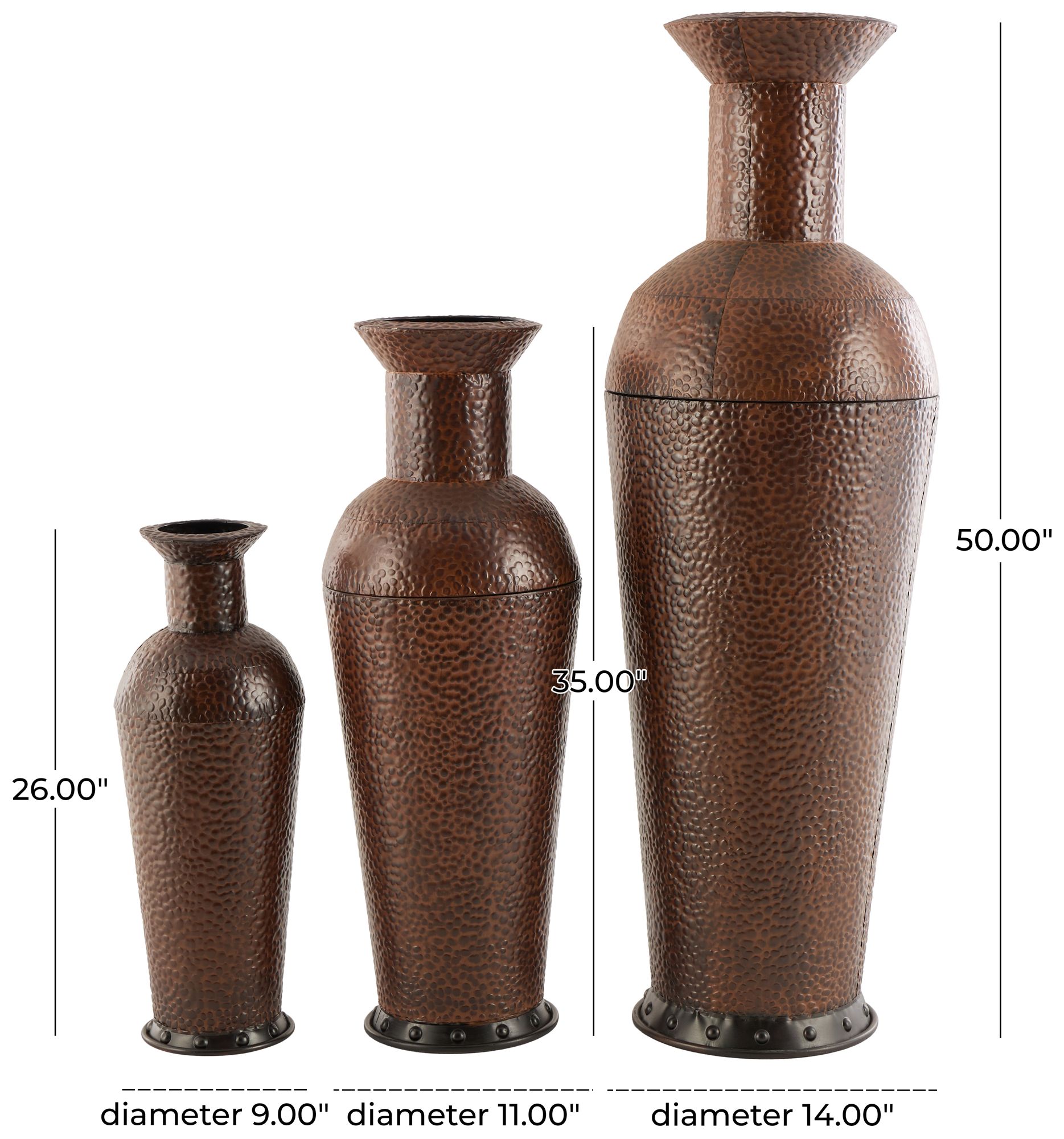Image 7 Dark Brown Metal Traditional Vase, S/3 50", 35", 26"H more views