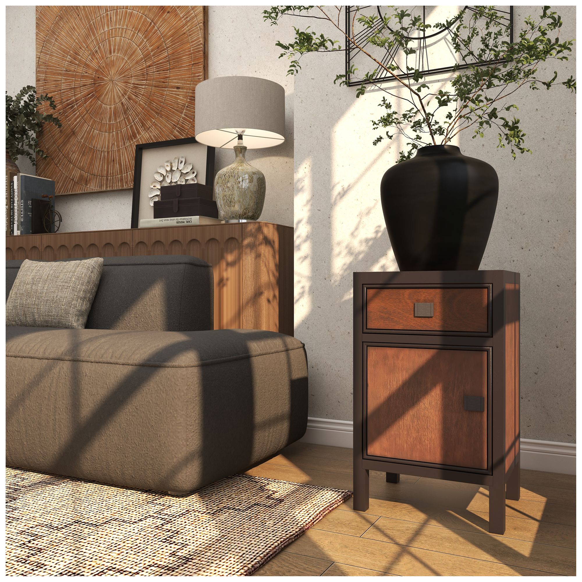 Image 4 Dark Brown Wood Contemporary Cabinet, 16" x 13" x 26" more views