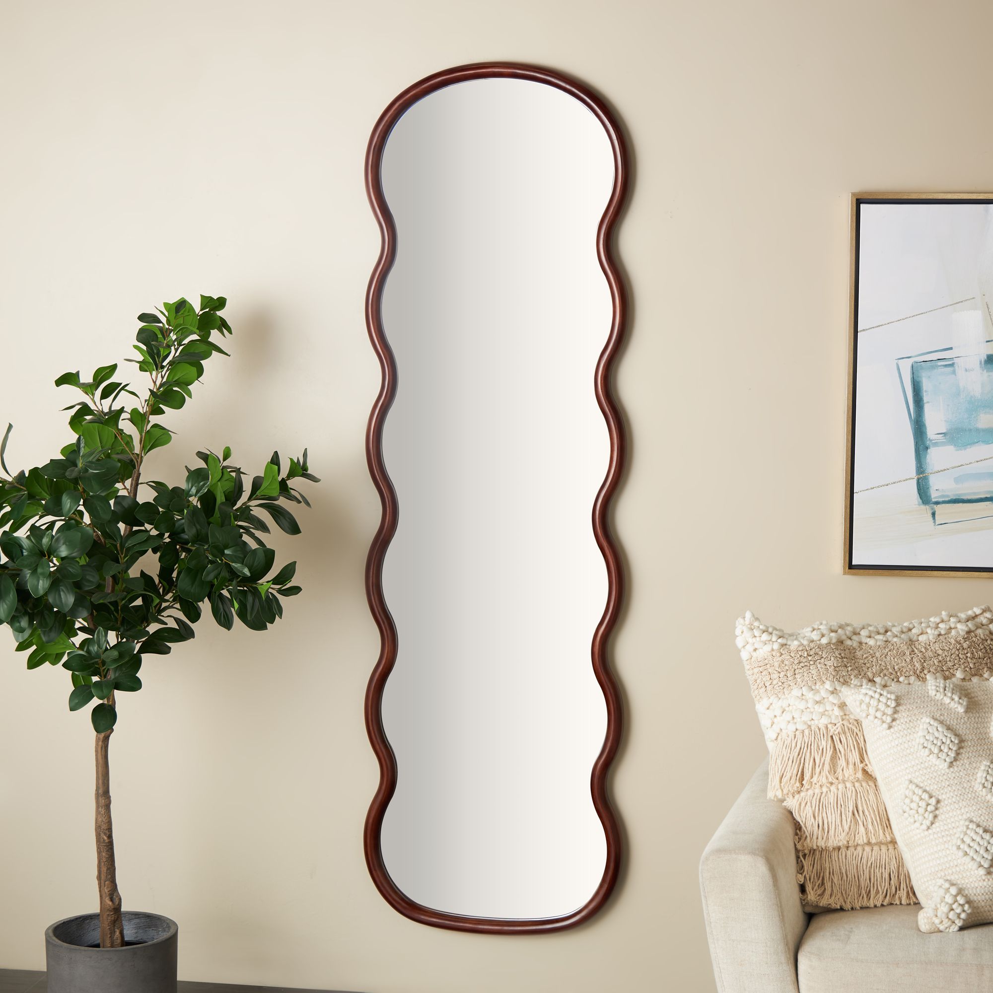 Image 4 Dark Brown Wood Contemporary Wall Mirror, 22" x 2" x 71 more views
