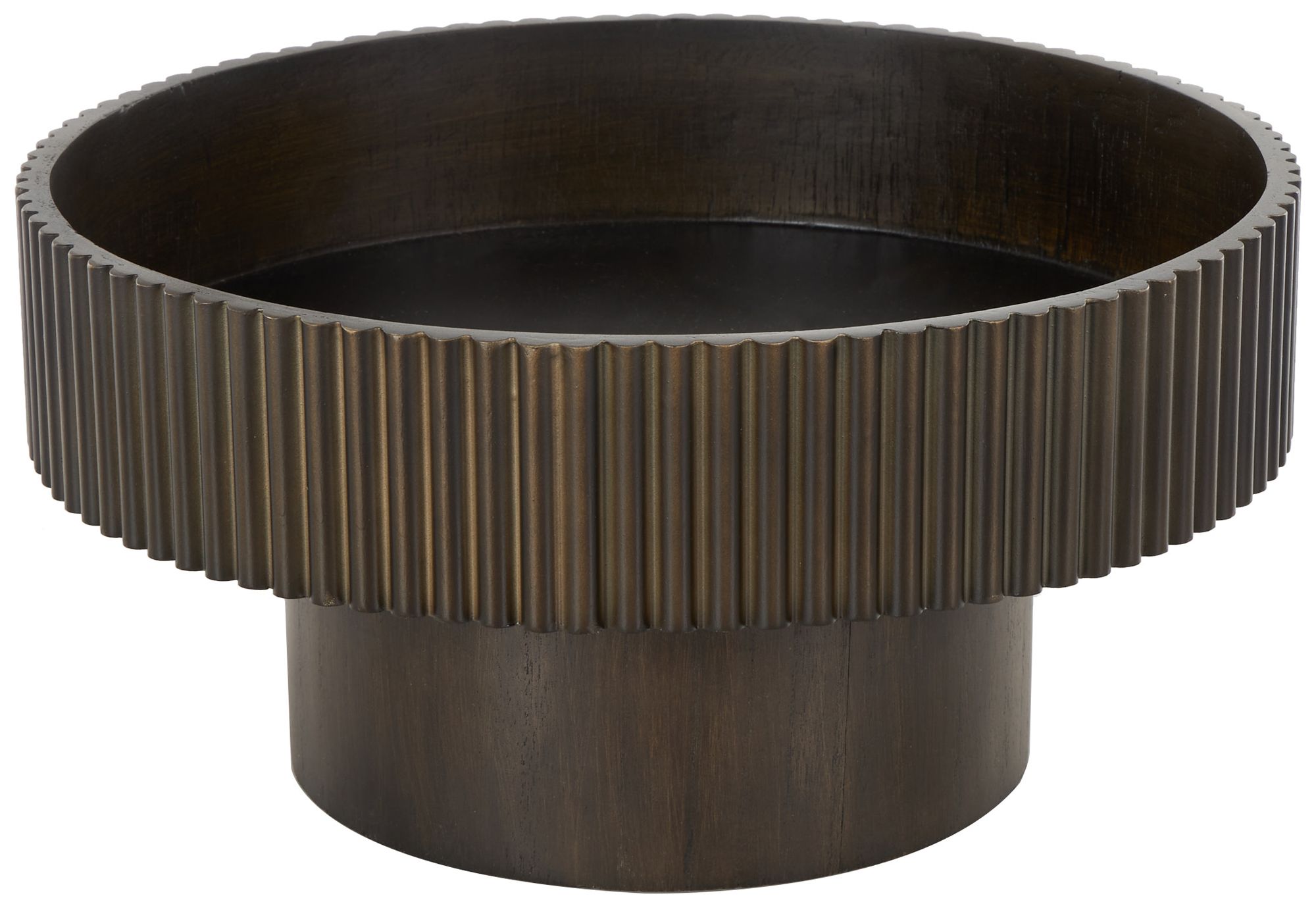 Image 5 Dark Brown Wood Modern Decorative Bowl, 14" x 14" x 7" more views