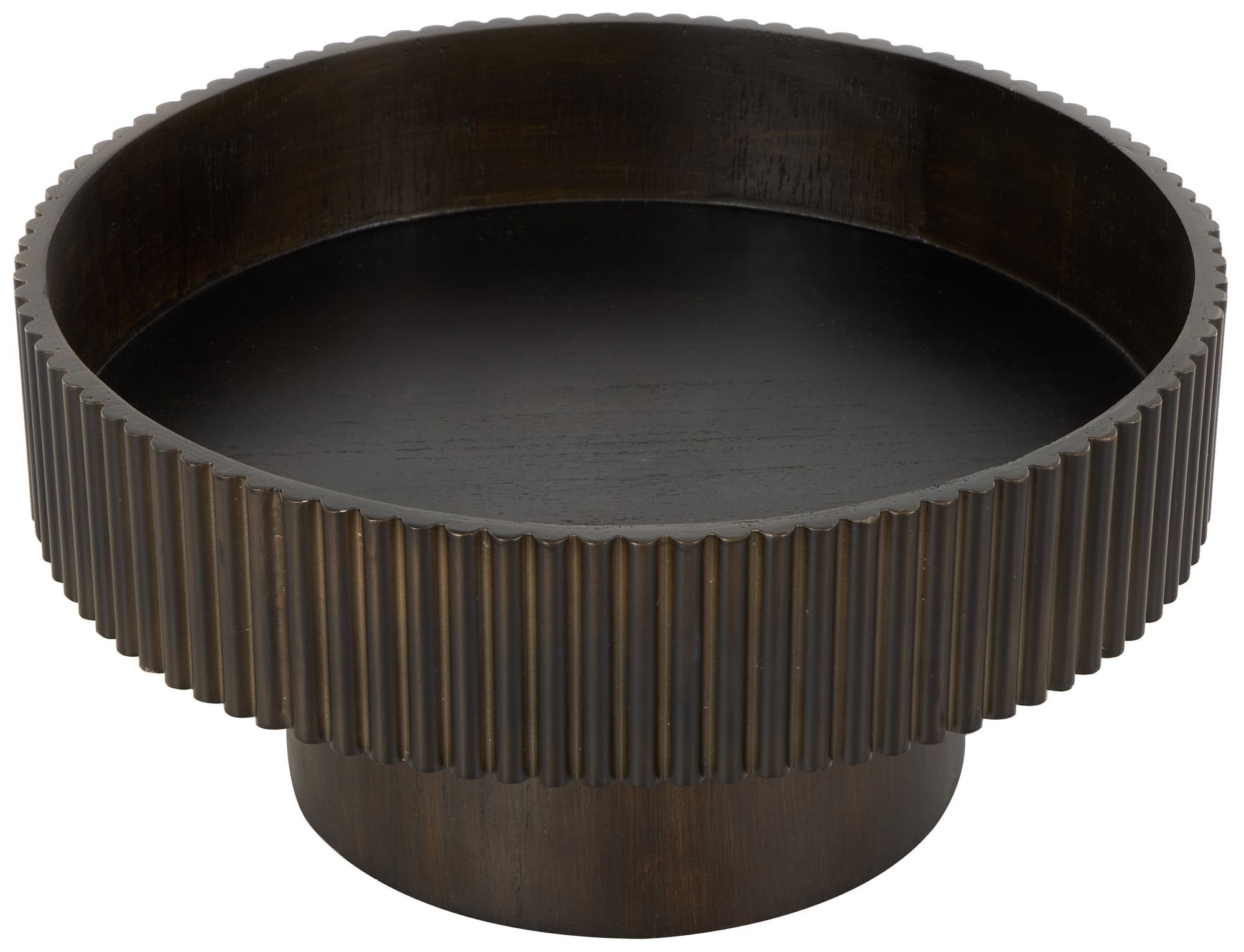 Image 6 Dark Brown Wood Modern Decorative Bowl, 14" x 14" x 7" more views