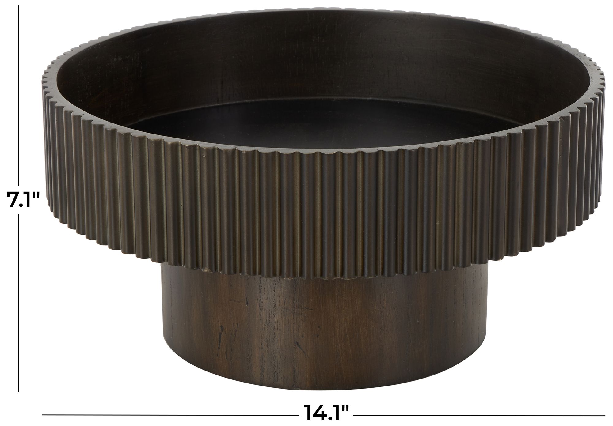 Image 7 Dark Brown Wood Modern Decorative Bowl, 14" x 14" x 7" more views