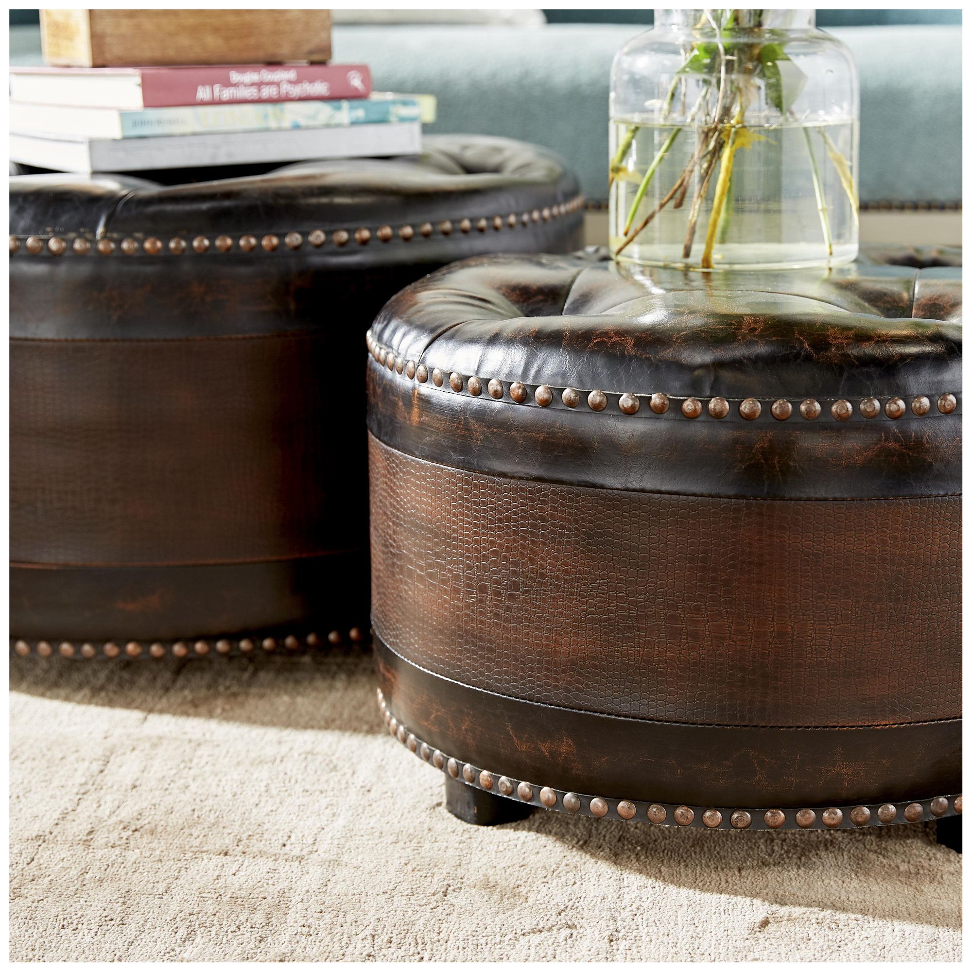 Image 3 Dark Brown Wooden Traditional Storage Ottoman, S/3 29", 25", 20"W more views