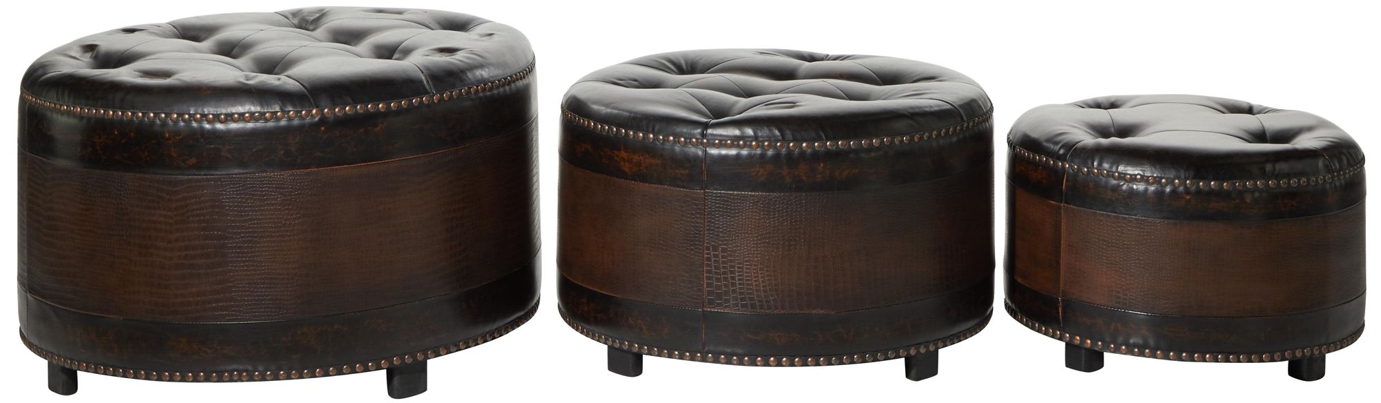 Image 5 Dark Brown Wooden Traditional Storage Ottoman, S/3 29", 25", 20"W more views