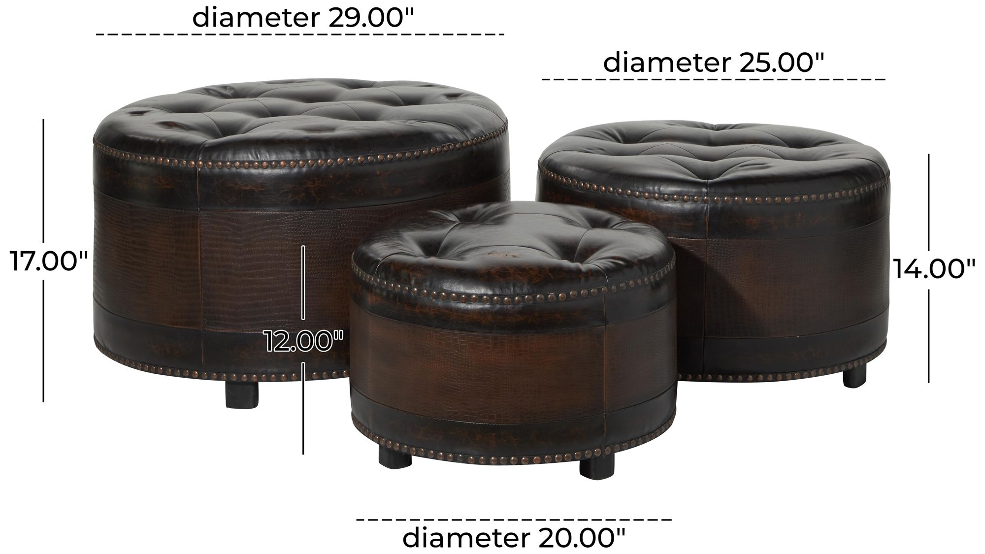 Image 7 Dark Brown Wooden Traditional Storage Ottoman, S/3 29", 25", 20"W more views