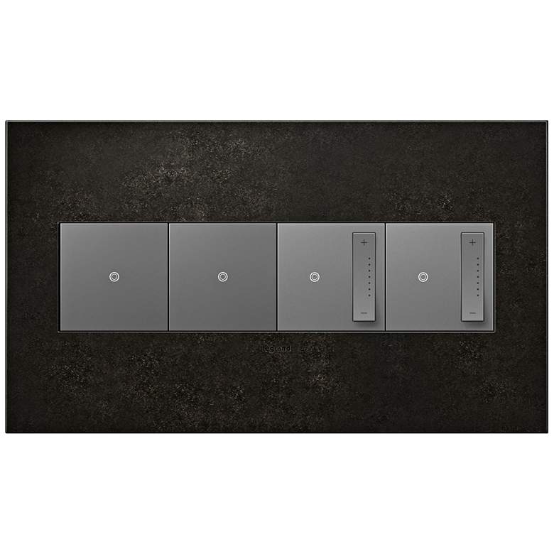 Image 1 Dark Burnish Pewter 4-Gang Wall Plate w/ 2 Switches and 2 Dimmers