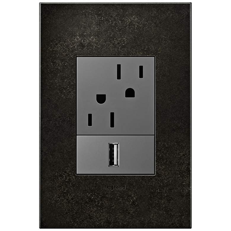 Image 1 Dark Burnished Pewter 1-Gang+ Cast Metal Wall Plate w/ Outlets