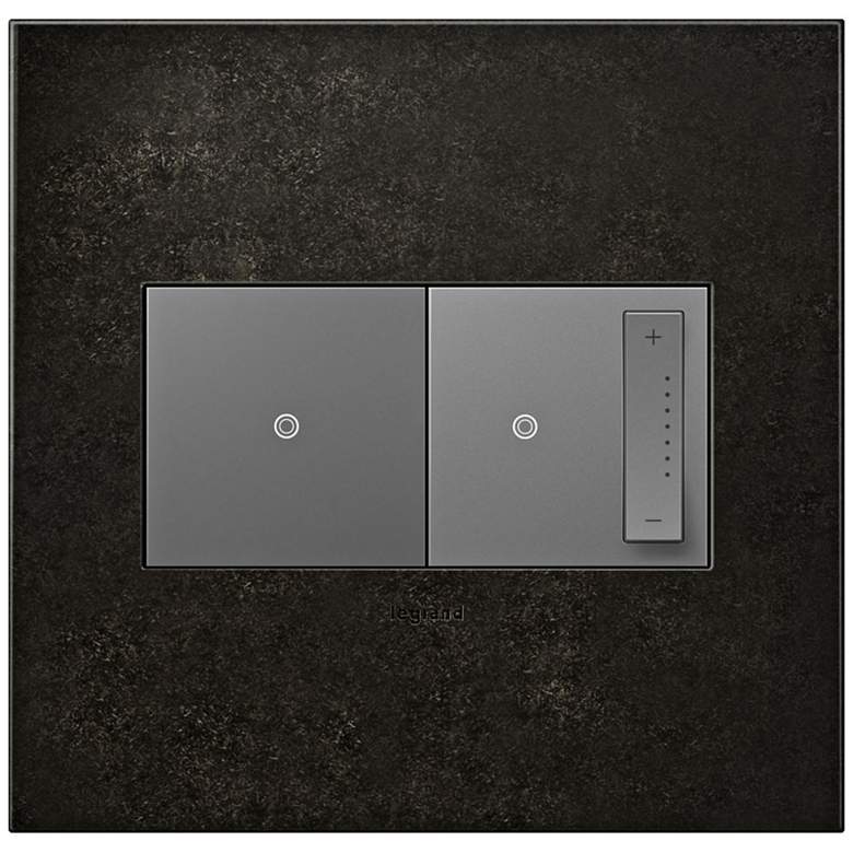 Image 1 Dark Burnished Pewter 2-Gang Wall Plate w/ Switch and Dimmer