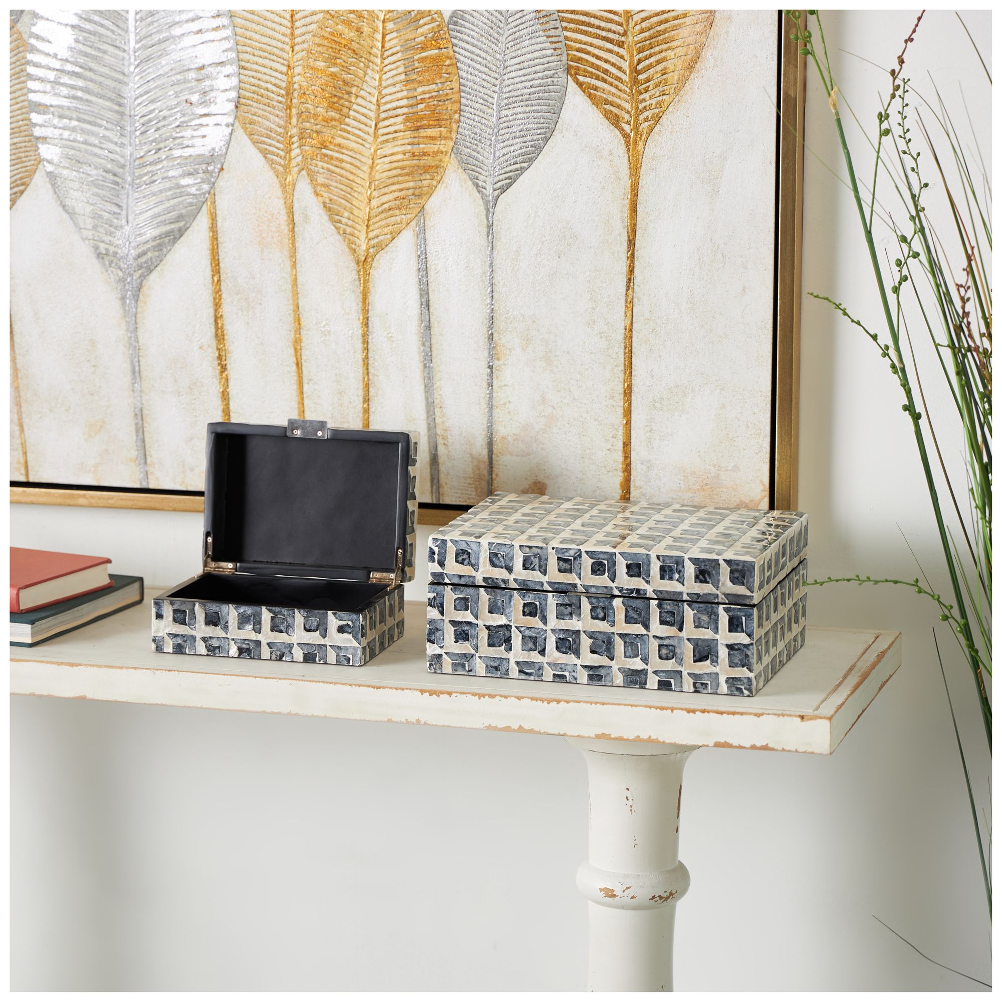 Image 4 Dark Gray Capiz Shell Modern Box, S/2 12", 8"W more views
