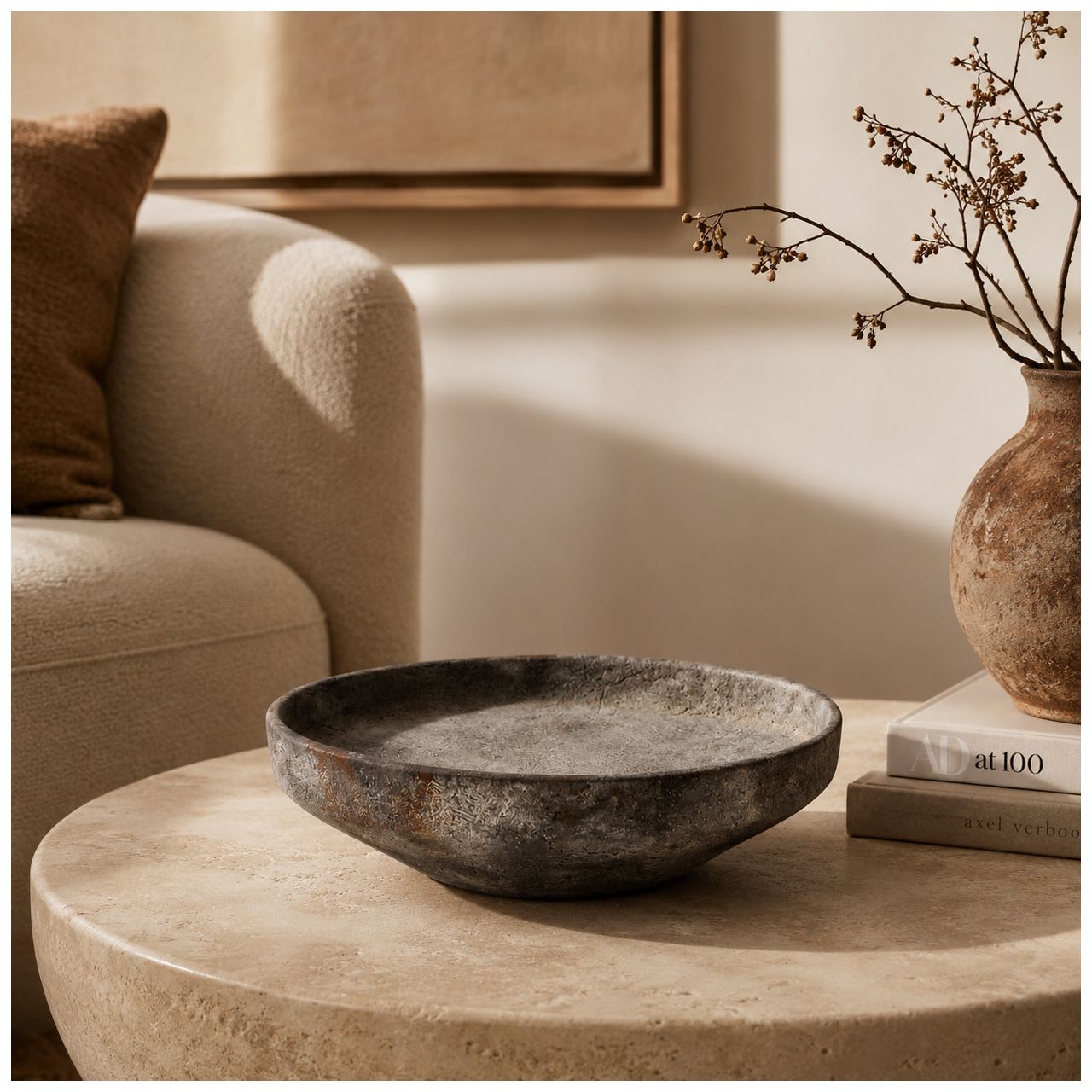 Image 4 Dark Gray Ceramic Rustic Decorative Bowl, 12" x 12" x 4" more views