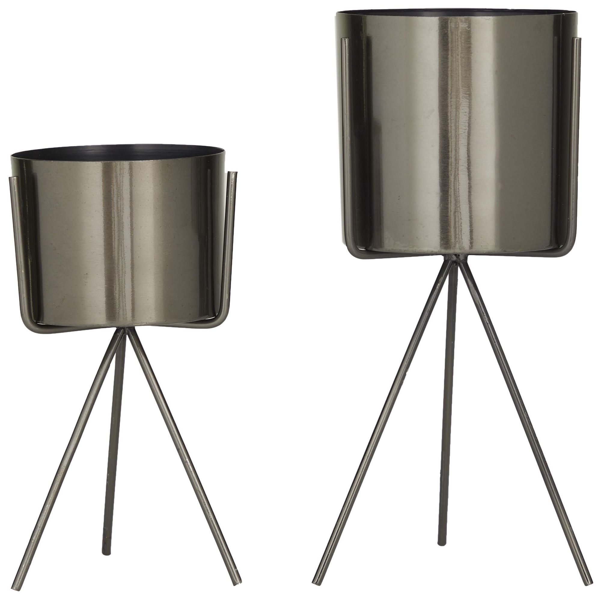 Image 5 Dark Gray Metal Contemporary Planter, S/2 12", 9"H more views