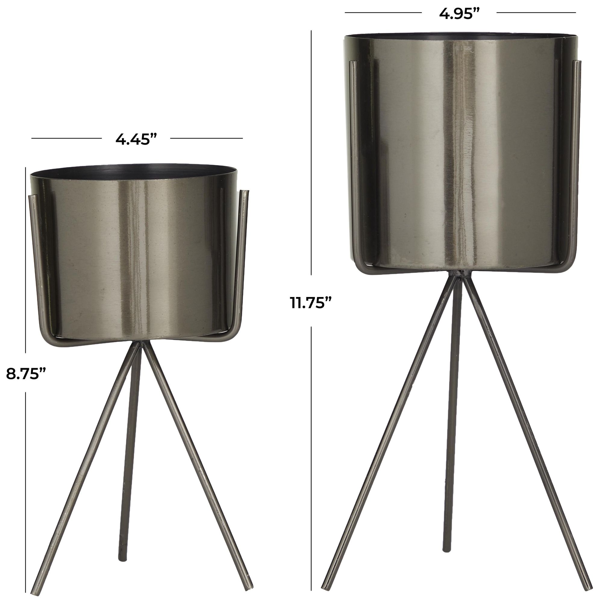 Image 7 Dark Gray Metal Contemporary Planter, S/2 12", 9"H more views
