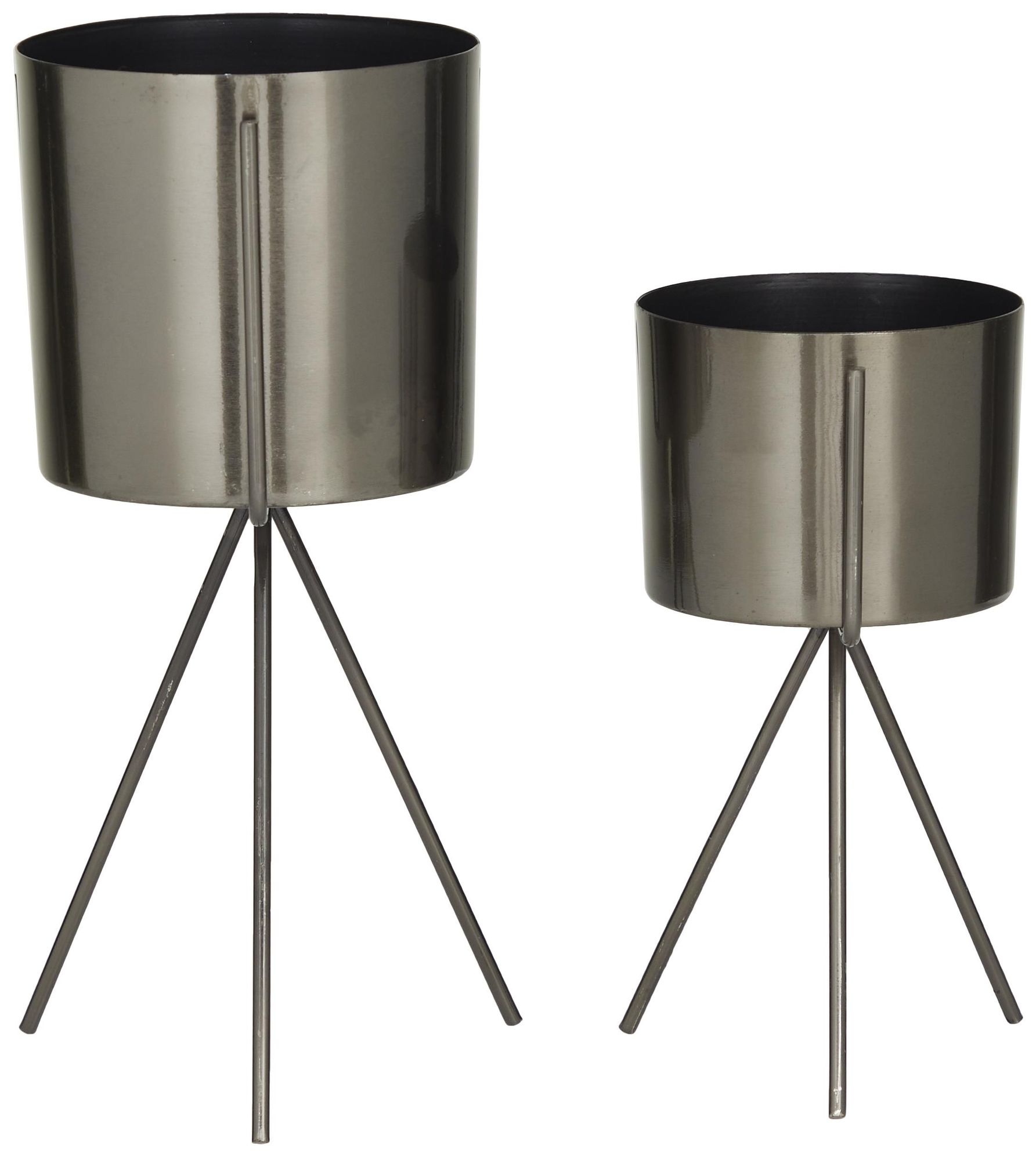 Dark Gray Metal Contemporary Planter, S/2 12", 9"H