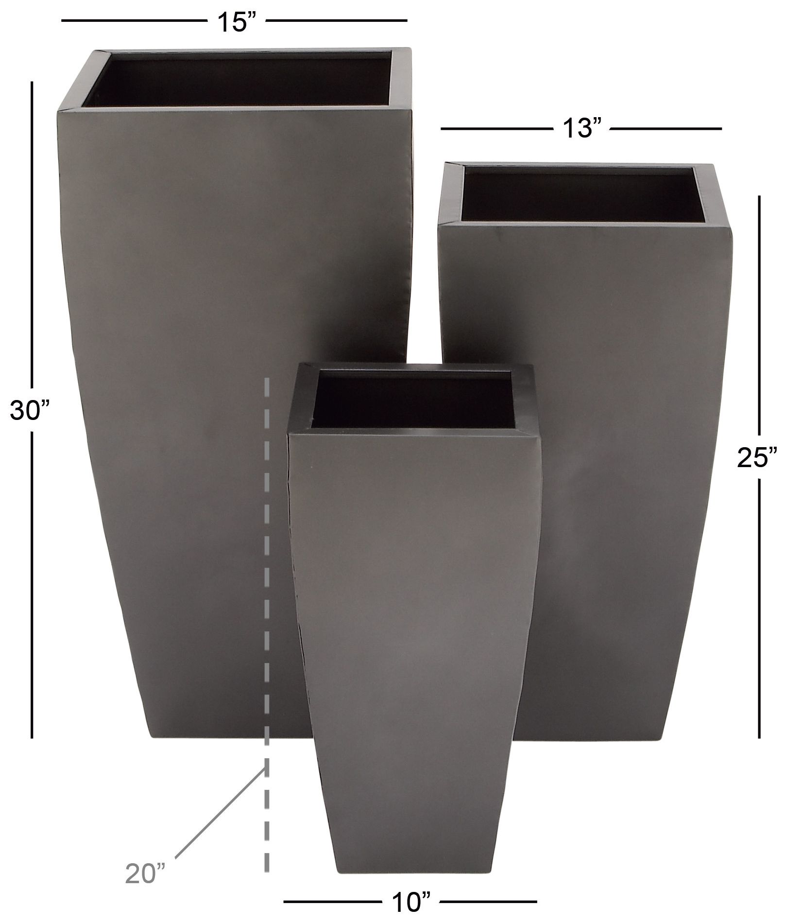 Image 5 Dark Gray Metal Contemporary Planter, S/3 20", 25", 30"H more views