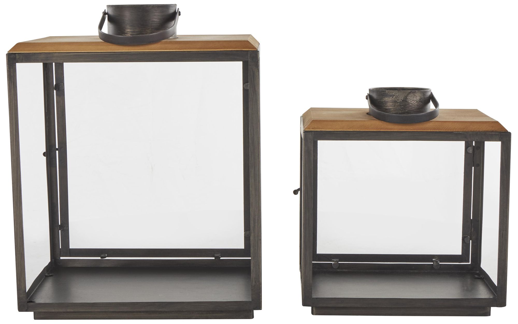 Image 5 Dark Gray Metal Industrial Candle Lantern, S/2 15", 11"H more views