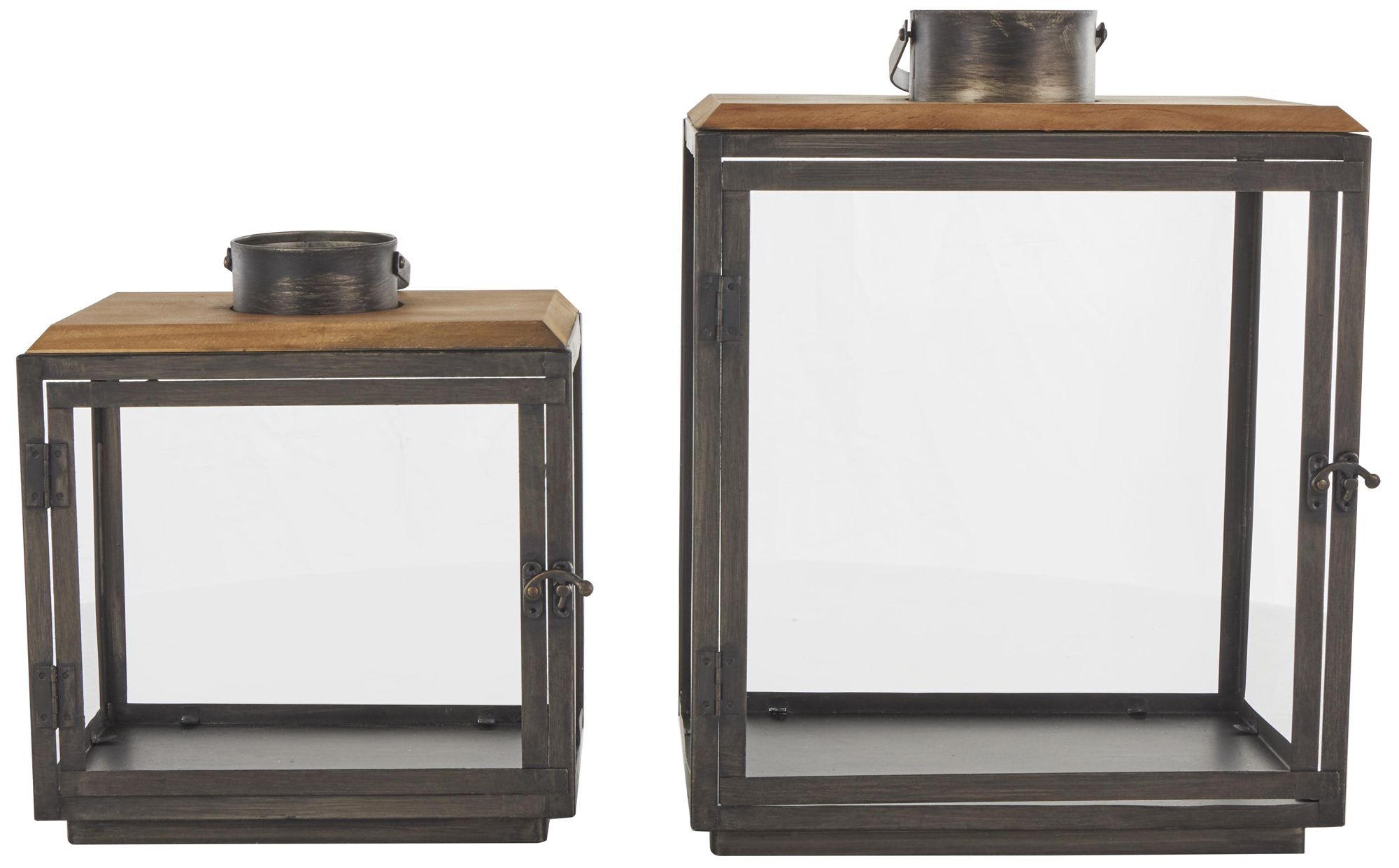 Image 6 Dark Gray Metal Industrial Candle Lantern, S/2 15", 11"H more views