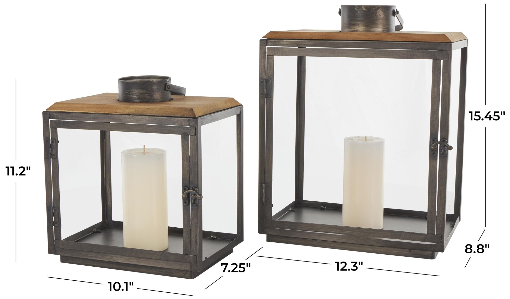 Image 7 Dark Gray Metal Industrial Candle Lantern, S/2 15", 11"H more views