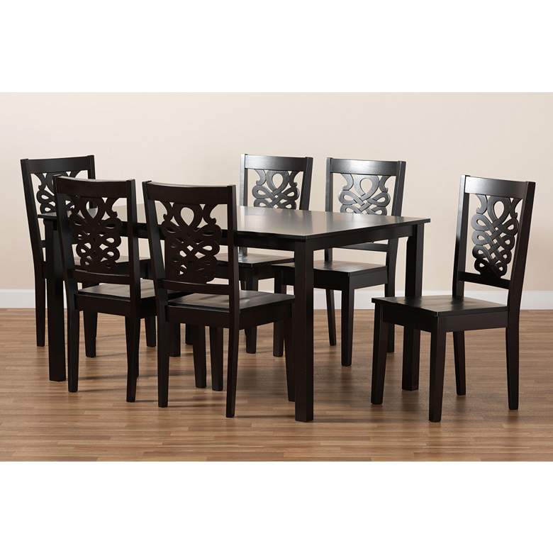 Image 7 Dark Luisa Brown Wood 7-Piece Dining Table and Chair Set more views