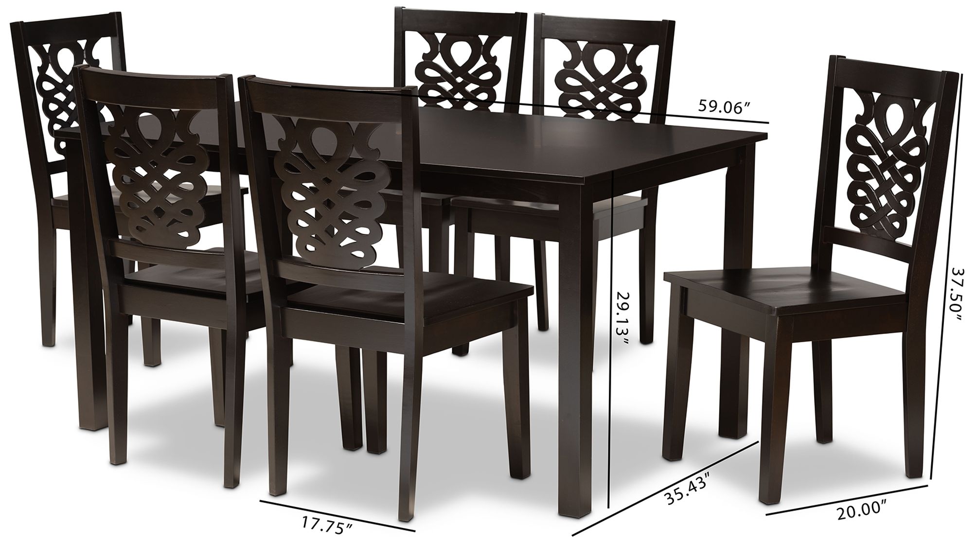 Dark Luisa Brown Wood 7-Piece Dining Table and Chair Set