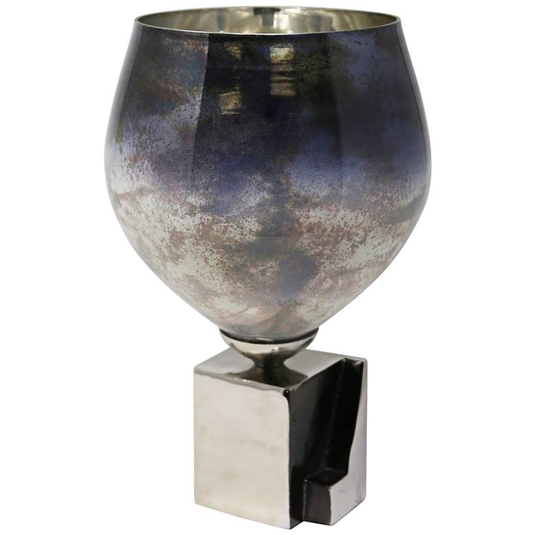Image 1 Dark Ombre 13 1/2 inch High Glass Vase with Metal Base