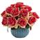 Dark Pink Rose 11 1/2"W Faux Flowers in Blue Ceramic Vase
