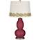 Dark Plum Double Gourd Table Lamp with Vine Lace Trim