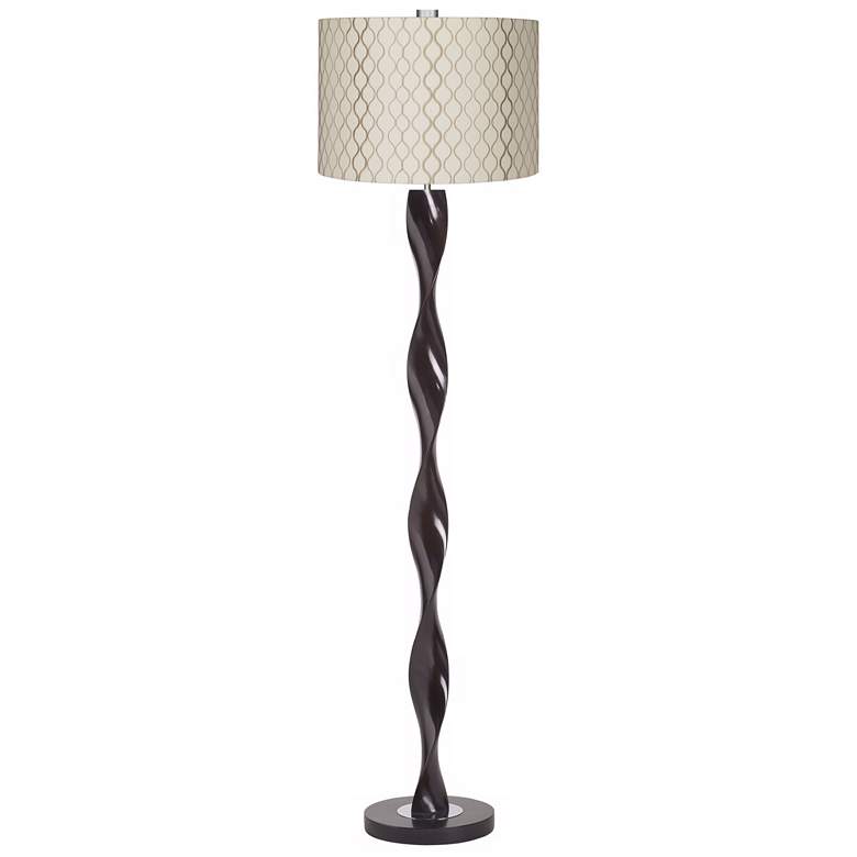 Image 1 Dark-Stain Wood Twist Floor Lamp with Embroidered Shade