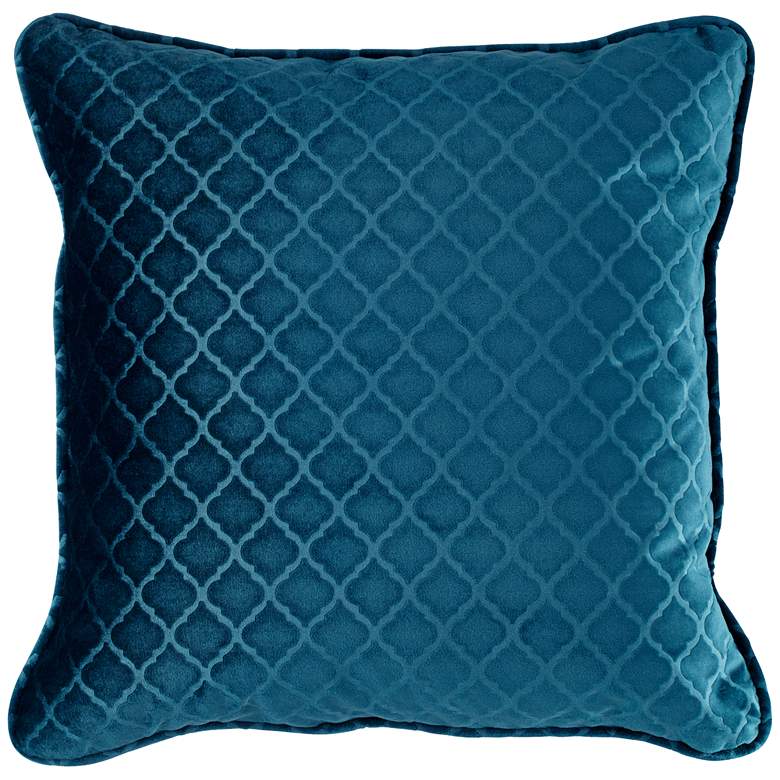 Image 1 Dark Turquoise Blue Velvet Quatrefoil 18 inch Square Pillow