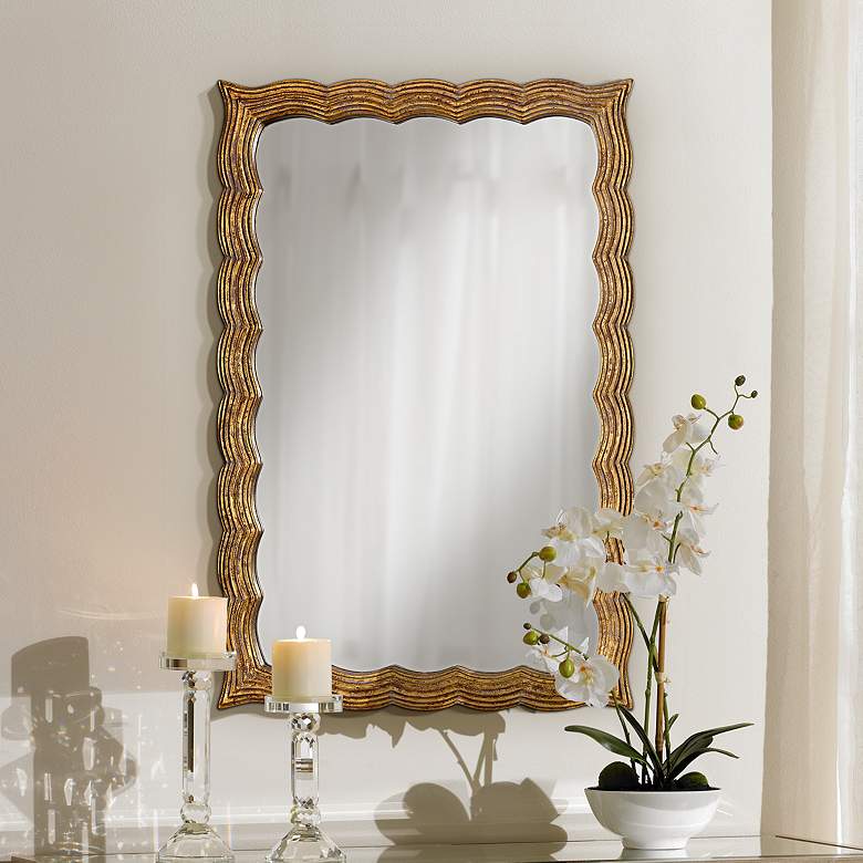 Image 1 Darley Scalloped 36 inch High Gold Wall Mirror