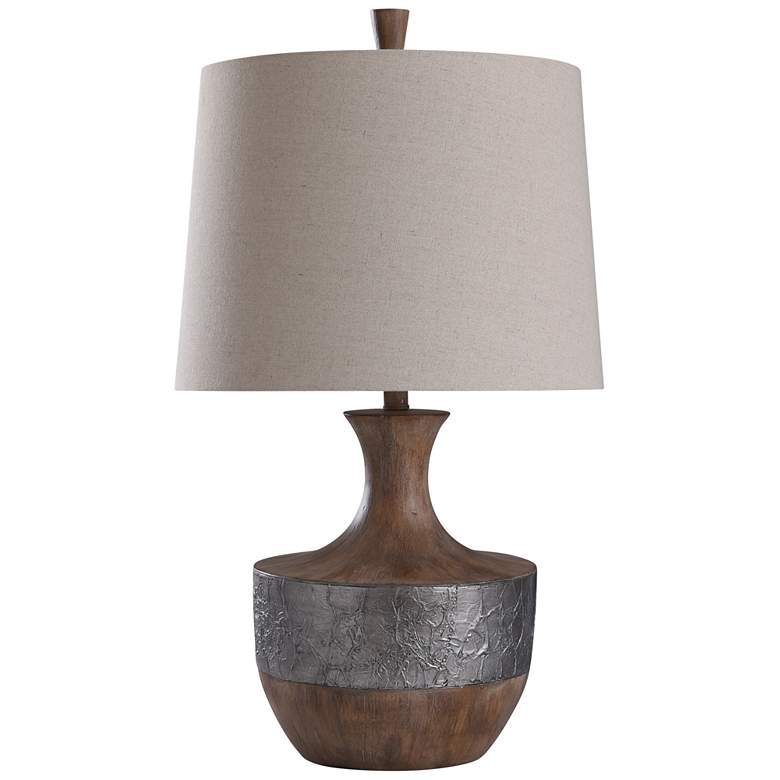 Image 1 Darley Silver Vein Relief Banded &amp; Chestnut Grained Table Lamp