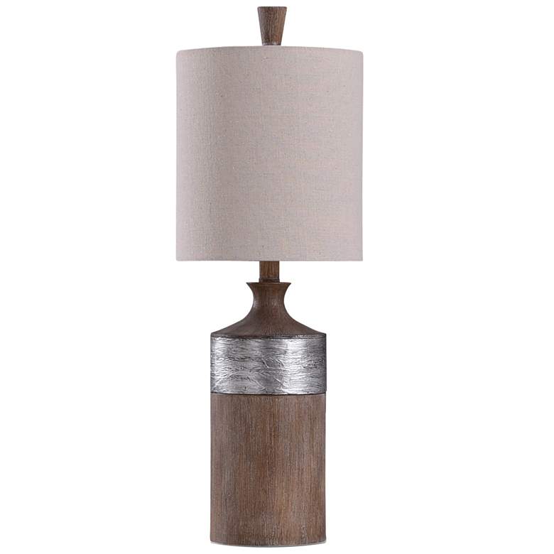 Image 1 Darley Textured Banded Table Lamp - Wood &amp; Silver - Tan Shade