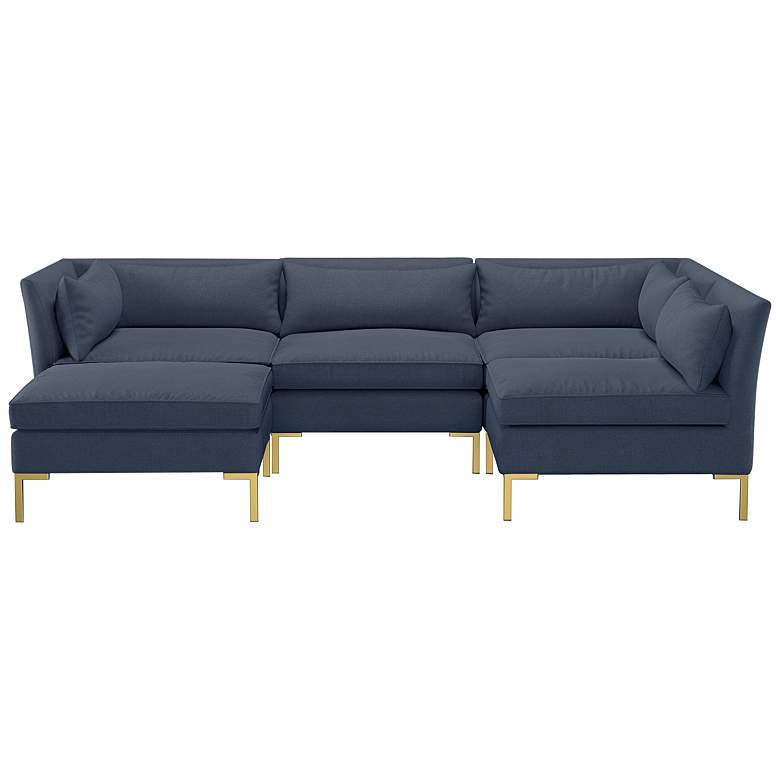 Image 1 Darlington Linen Navy Fabric 5-Piece Sectional Set