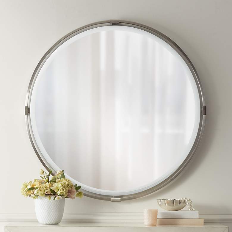 Image 1 Darlington Polished Nickel 34 inch Round Wall Mirror