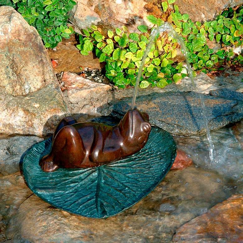 Image 1 Darn Frog 14" HIgh Cast Brass Water Spitter Pond Fountain