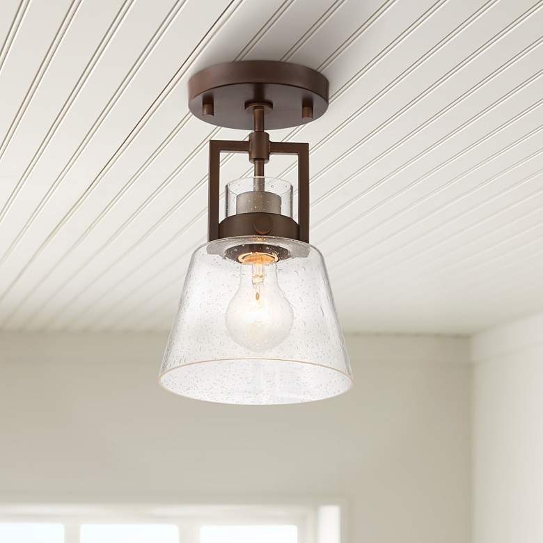 Image 1 Darnell 6 1/2" Wide Oil-Rubbed Bronze and Seedy Glass Ceiling Light