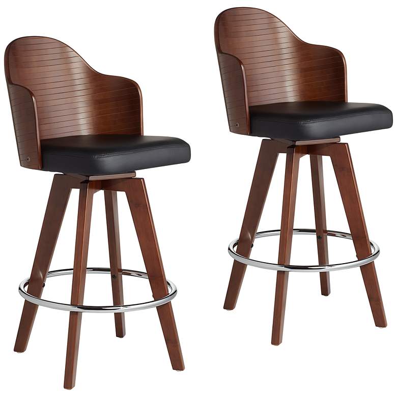 Image 1 Darnton 26 1/2" Black Faux Leather Swivel Counter Stools Set of 2