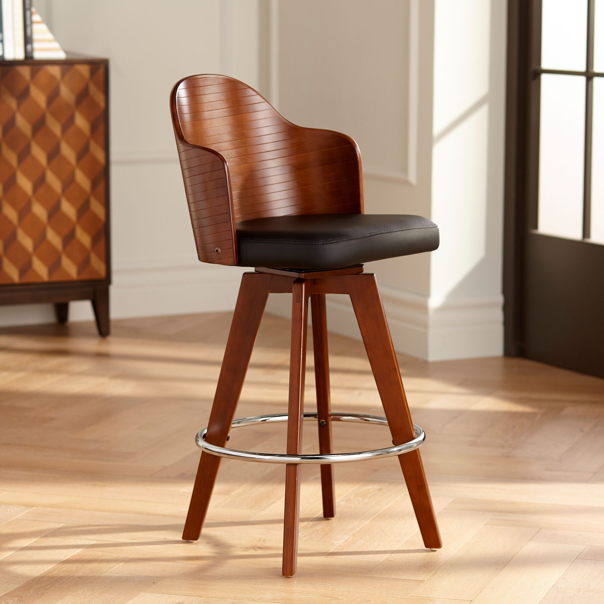 Darnton 26 1/2" Black Faux Leather Swivel Counter Stools Set of 2