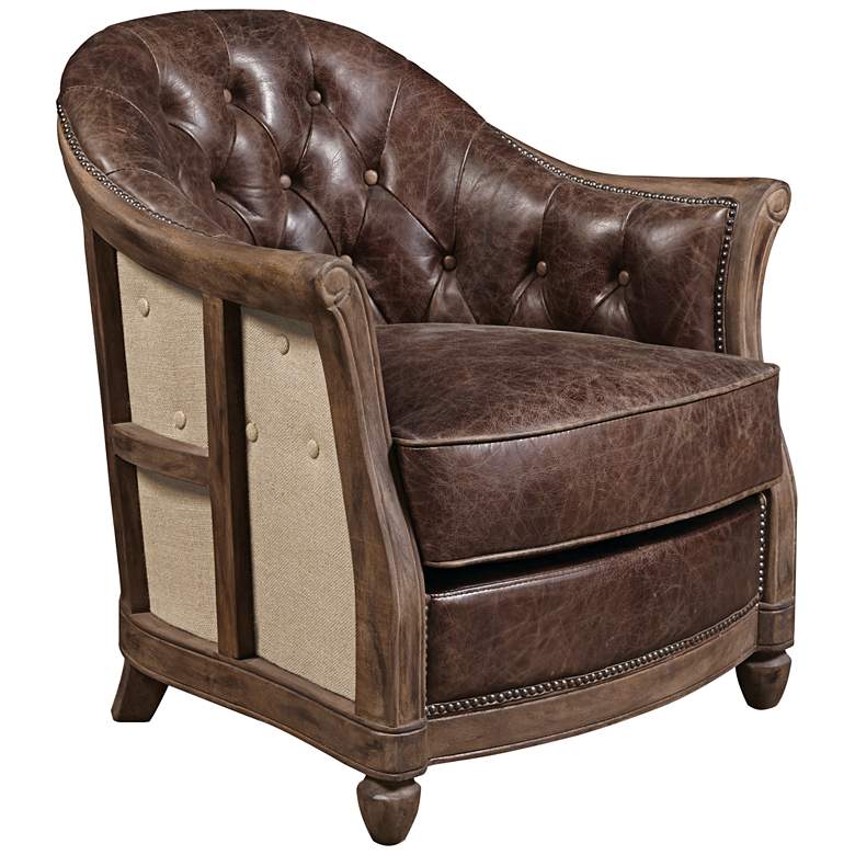 Image 1 Darren Brown Button Tufted Leather Accent Chair