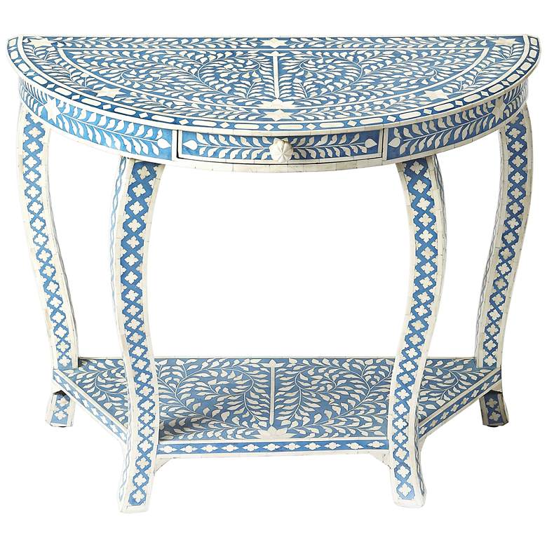 Image 1 Darrieux 37 1/2 inch Wide Blue Bone Inlay Demilune Console Table