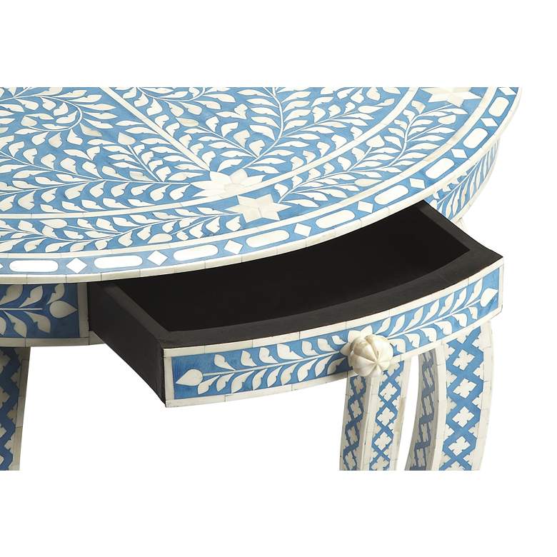 Image 2 Darrieux 37 1/2 inch Wide Blue Bone Inlay Demilune Console Table more views