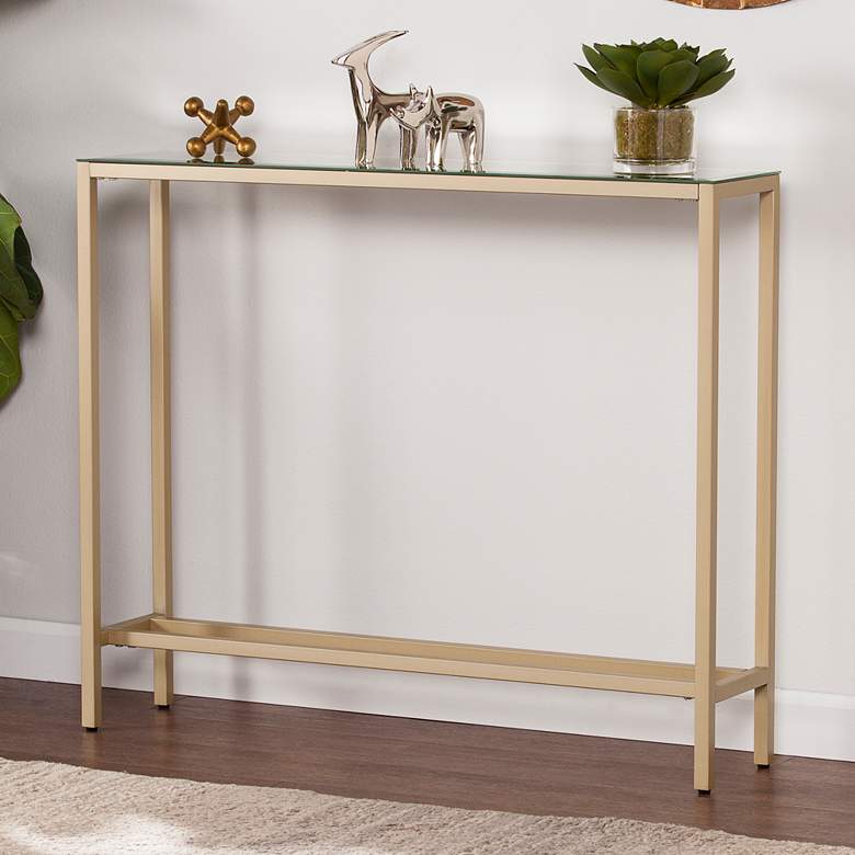 Image 1 Darrin 36" Wide Mirrored Gold Iron Narrow Console Table