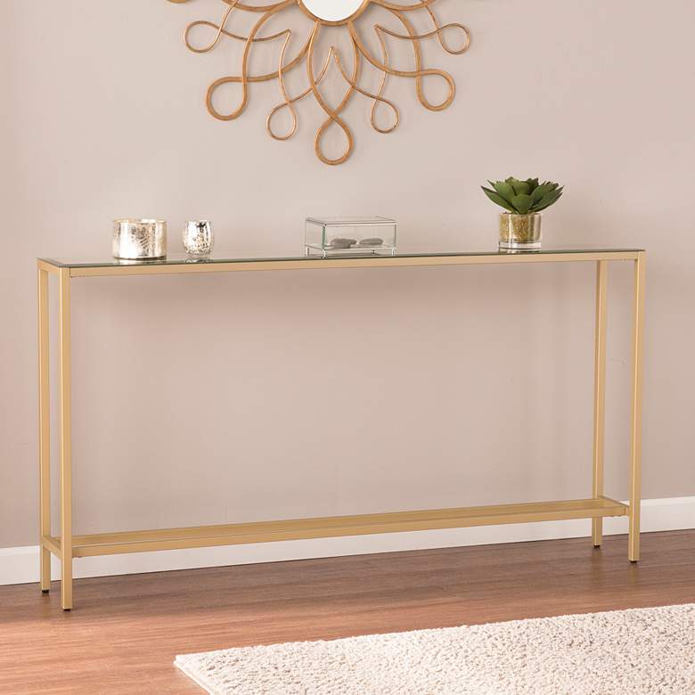 Image 1 Darrin 56" Wide Mirrored Gold Iron Narrow Console Table