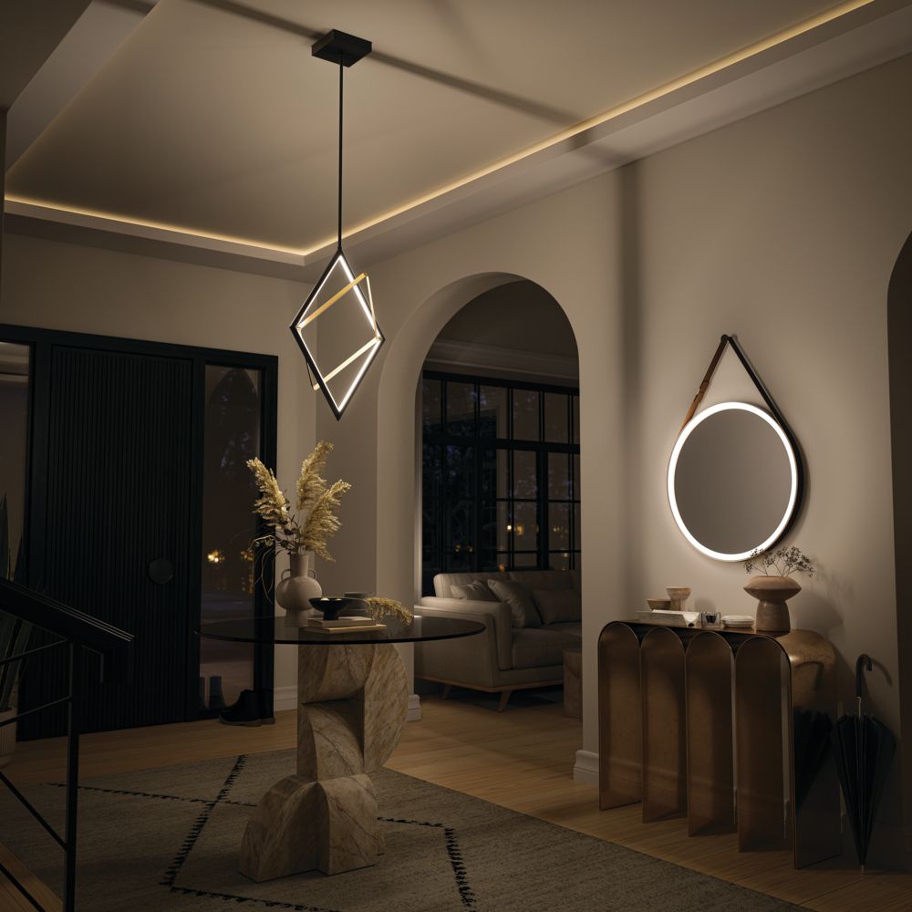 Darski 17 1/4" Wide Matte Black and Gold LED Pendant Light in scene